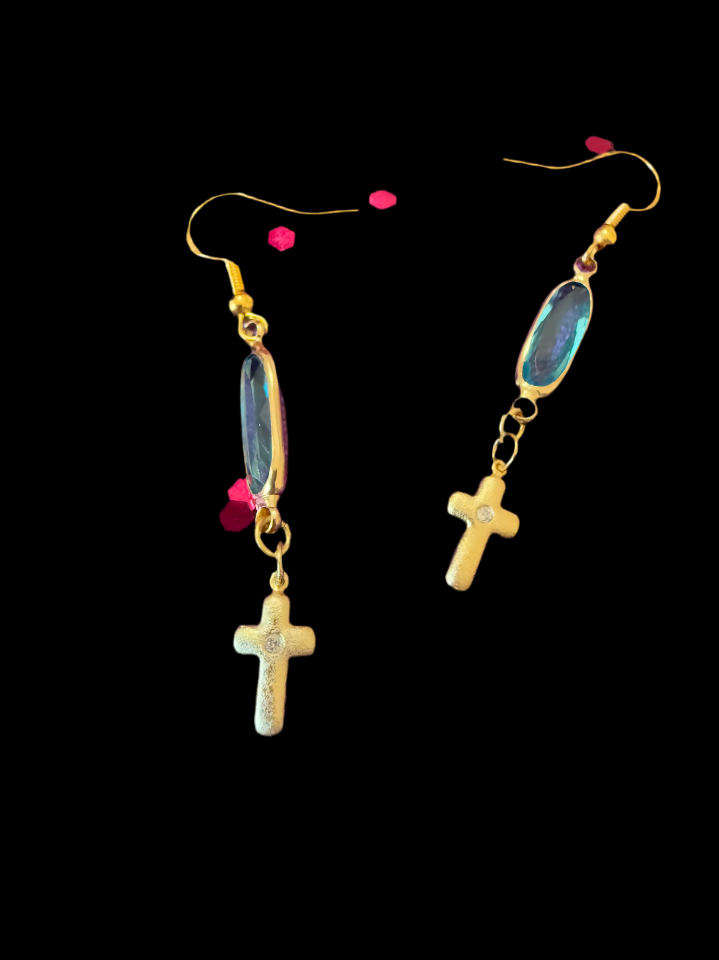 Earrings Gold Cross & Gemstones