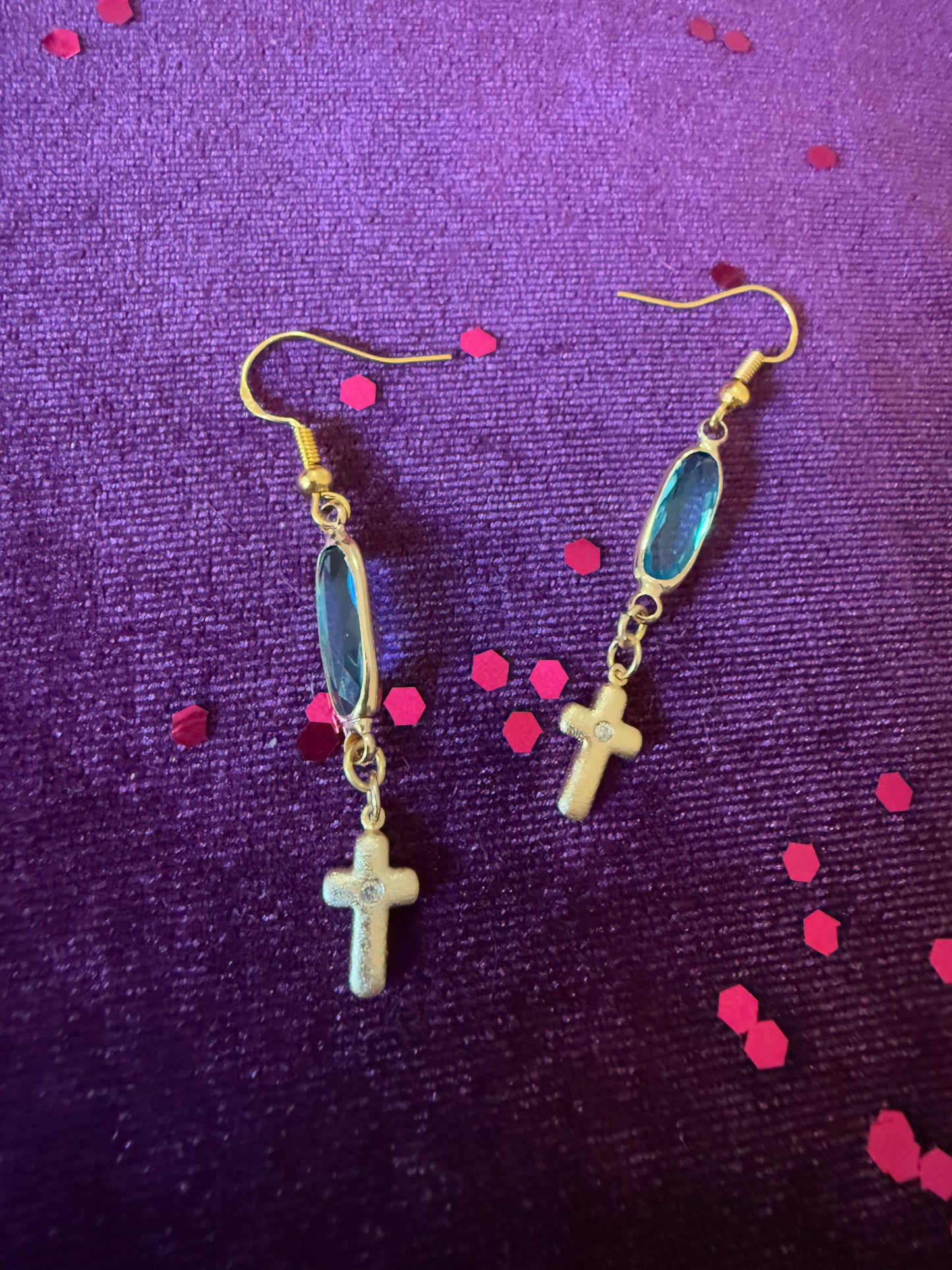Earrings Gold Cross & Gemstones