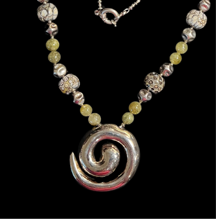 Statement Necklace 925 Sterling Silver and Lampwork beads