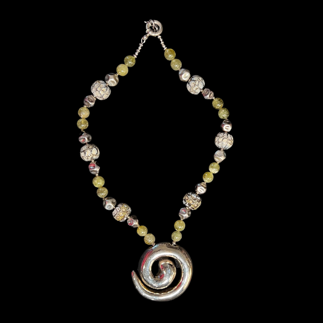 Statement Necklace 925 Sterling Silver and Lampwork beads